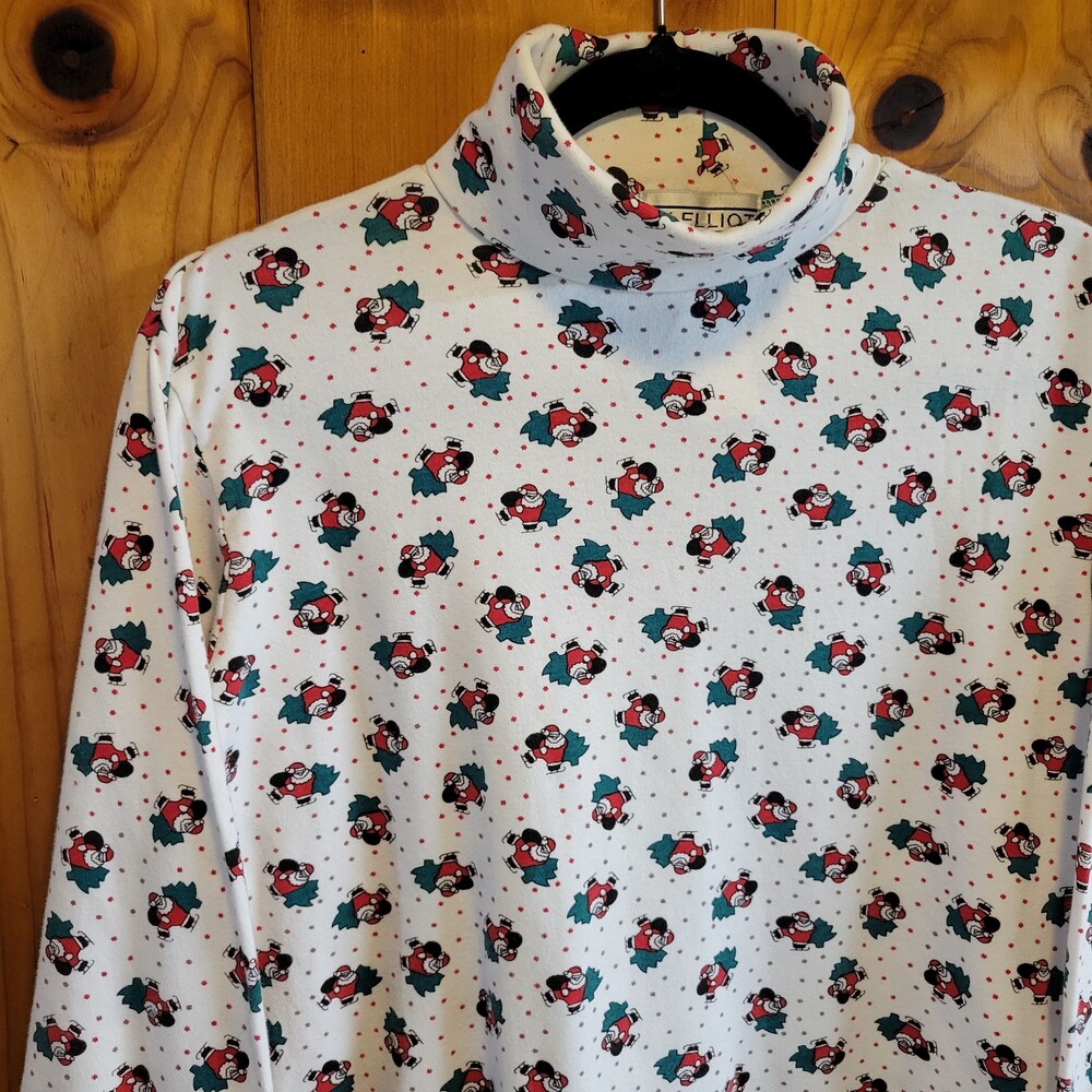 Elliott XL Santa all over Print Turtleneck holiday Christmas vintage cottagecore